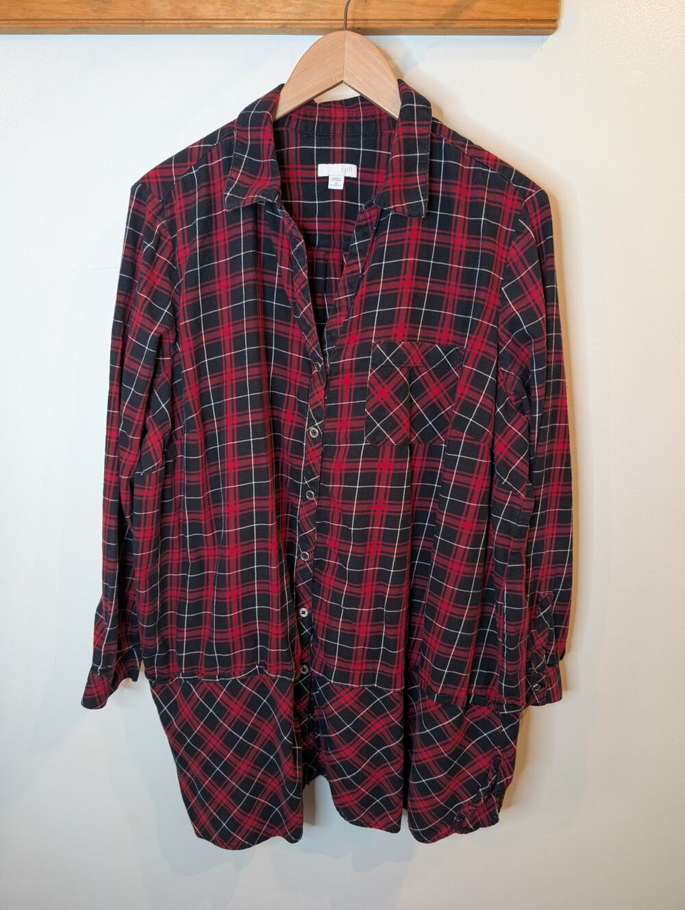 J.Jill Red Black Plaid Flannel Shirt Women's 2X Oversized Gorpcore Outdoor